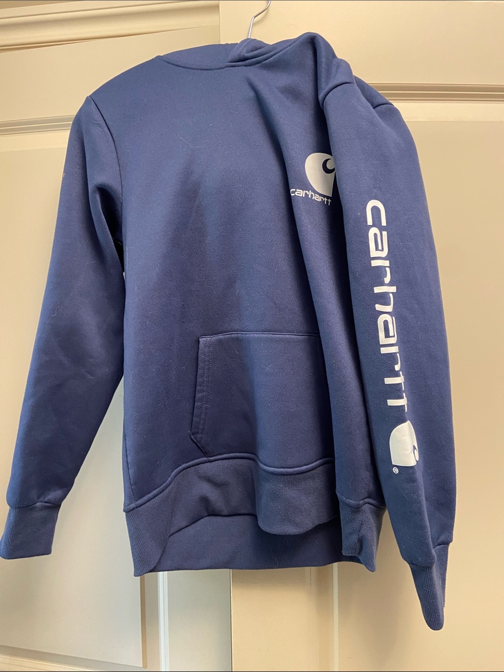 Carhartt Kids Navy Blue Crewneck Sweatshirt with Sleeve Logo